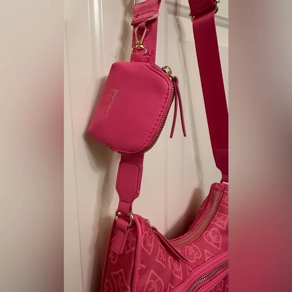 NWT Juicy Couture Bright Hot Pink Monogram Crossbody Bag Y2K Style w/ Coin Pouch - Picture 7 of 13